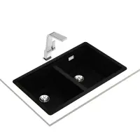 Liquid Granite Sink TEKA Double Bowl Undermount Installation 75x45.6 cm RADEA R10  MAESTRO Black