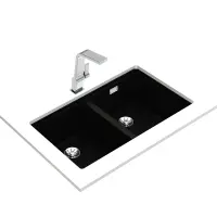 Liquid Granite Sink TEKA Double Bowl Undermount Installation 75x45.6 cm RADEA R10  MAESTRO Black