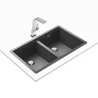 Liquid Granite Sink TEKA Double Bowl Undermount Installation 75x45.6 cm RADEA R10  MAESTRO Dark Grey