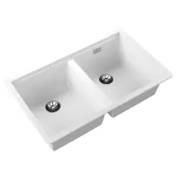 Liquid Granite Sink TEKA Double Bowl Undermount Installation 75x45.6 cm RADEA R10  MAESTRO White