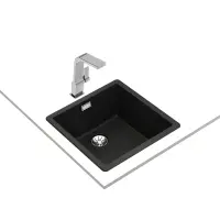 Liquid Granite Sink TEKA Single Bowl Undermount Installation 45.6x45.6 cm RADEA R10  MAESTRO Black