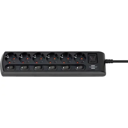 Power Strip Brennenstuhl  with 6 Inlet Sockets with Individual Switches and 1 On / Off Main Safety Switch Cable 2 m IP20 Black