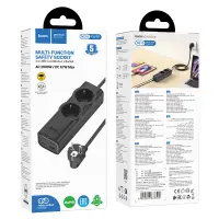 Power Strip Hoco NS10 Wisdom with 2 x Inlet Sockets + 1 x USB-A + 3 x USB-C with Cable 2m Black