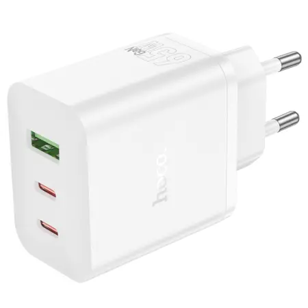 Travel Charger Hoco N51 Scenery 65W with 2 x USB-C and 1 χ USB-A  White