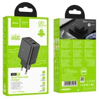 Travel Charger Hoco N50 Scenery 45W with 2 x USB-C and 1 χ USB-A  Black