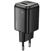 Hoco N53 Monsoon Charger with 1xUSB-C 30W and 1xUSB-A 30W + Charging Cable USB-C to USB-C 1m Black