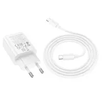 Travel Charger Hoco N63 Gentle Dual Port 30W USB-C and USB-A 5V 3.0A + Charging Cable USB-C to USB-C White