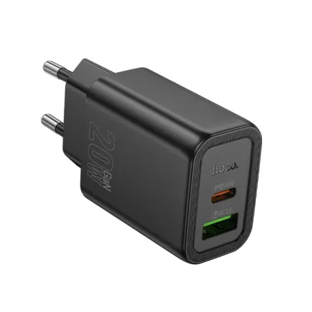 Travel Charger Hoco N61 Gentle Dual Port 20W USB-C and USB-A 5V 3.0A Black