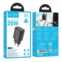 Travel Charger Hoco N61 Gentle Dual Port 20W USB-C and USB-A 5V 3.0A Black