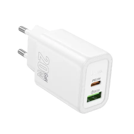 Travel Charger Hoco N61 Gentle Dual Port 20W USB-C and USB-A 5V 3.0A White