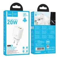 Travel Charger Hoco N61 Gentle Dual Port 20W USB-C and USB-A 5V 3.0A White