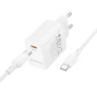 Travel Charger Borofone BN28 Fuente USB-C 30W + Charging Cable USB-C to USB-C White