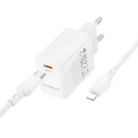 Travel Charger Borofone BN28 Fuente USB-C 30W + Charging Cable USB-C to Lightning White