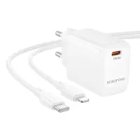 Travel Charger Borofone BN28 Fuente USB-C 30W + Charging Cable USB-C to Lightning White