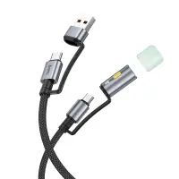 Data Cable Hoco U138 USB-C/USB-A  to USB-C/LED Light 3A 60W 1.2m Braided Black