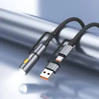 Data Cable Hoco U138 USB-C/USB-A  to USB-C/LED Light 3A 60W 1.2m Braided Black