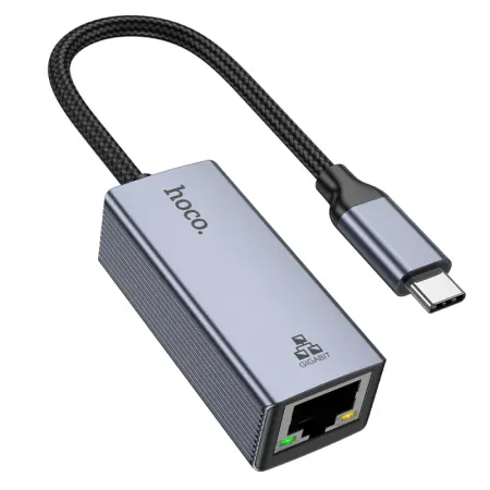 Hoco UA37 USB-C to RJ45 OTG 10/100/1000Mbps 12cm Metal Grey