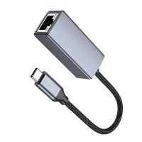 Hoco UA37 USB-C to RJ45 OTG 10/100/1000Mbps 12cm Metal Grey