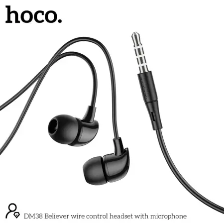 Hands Free Hoco DM38 Believer Earphones Stereo 3.5mm with Microphone and Operation Control Button 1.2m Black