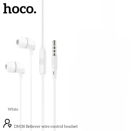 Hands Free Hoco DM38 Believer Earphones Stereo 3.5mm with Microphone and Operation Control Button 1.2m White