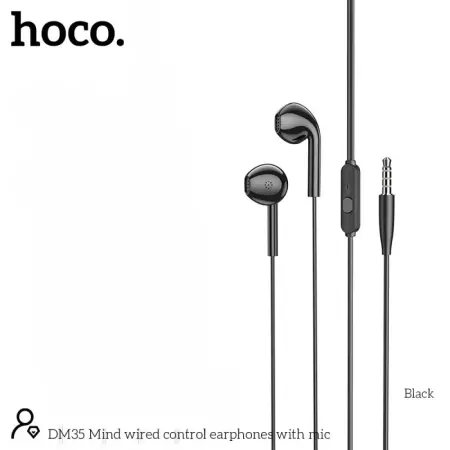 Hands Free Hoco DM35 Mind Earphones Stereo 3.5mm with Microphone and Operation Control Button 1.2m Black