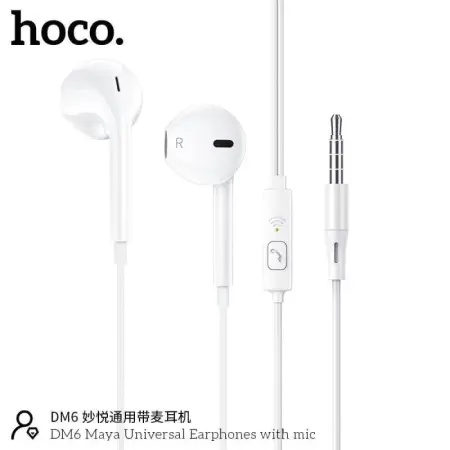 Hands Free Hoco DM6 Maya Earphones Stereo 3.5mm with Microphone and Operation Control Button 1.2m White