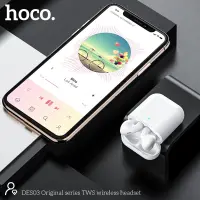 Wireless Hands Free Hoco DES03 Plus TWS V5,0 350mAh 3h Talk Time White with Black Silicon Sleeve