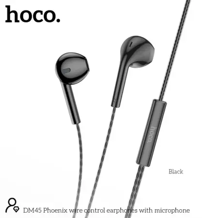 Hands Free Hoco DM45 Phoenix Earphones Stereo 3.5mm with Microphone and Operation Control Button 1.2m Black