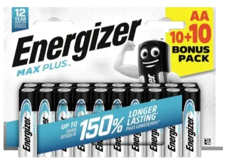 Battery Alkaline Energizer Max Plus LR6 size AA 1.5V Pcs. 20