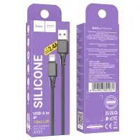 Data Cable Hoco X101 Silicon Assistant USB-A  to Lightning Fast Charging 2.4A  Black 1m