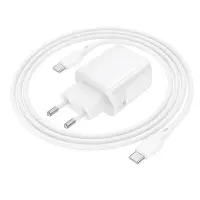 Travel Charger Borofone BN26 Fuente Mini Size GaN USB-C PD20W  + Charging Cable USB-C to USB-C White