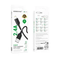 Data Cable Borofone BX119 New USB to Lightning 2.4A 1m Black