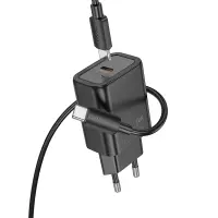 Travel Charger Hoco N62 Gentle Single Port USB-C Quick Charge GaN PD30W 5V 3.0A Black + Cable USB-C to USB-C