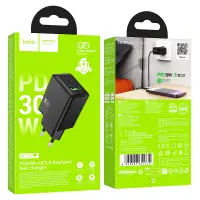 Travel Charger Hoco N71 Nuevo Dual Port GaN PD30W QC3.0A 1xUSB-C and 1xUSB-A Black