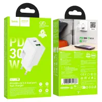 Travel Charger Hoco N71 Nuevo Dual Port GaN PD30W QC3.0A1xUSB-C and 1xUSB-A White