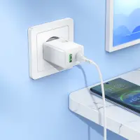 Travel Charger Hoco N71 Nuevo Dual Port GaN PD30W QC3.0A1xUSB-C and 1xUSB-A White