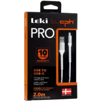 Data and Charging Cable Leki Pro Reinforced Cable and Ports USB-A to USB-C 2m White