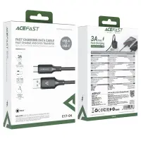 Data Cable Acefast C17-04 USB-A  to USB-C 3A Fast Charge USB2.0 Silicon Black 1.2m