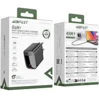 Travel Charger Acefast A112 Fast Charging USB-C PD45W QC3.0 GaN Black