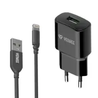 Travel Charger Yenkee YAC 4600 12W USB-A 5V/2.4 A with USB-A to Lightning 2.4A Cable Braided Black 1m