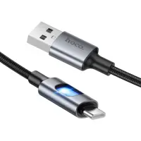 Cable Hoco U144 USB-A  to Lightning Fast Charging 2.4A with Lighting Braided Black 1.2m