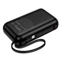 Power Bank Hoco J157 Leader 10000mAh PD20W + 22.5W, QC with USB-A and USB-C Ports, Integrated USB-C Cable and LED Battery Display Black