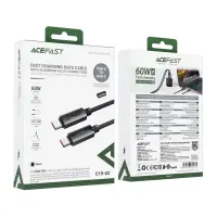 Cable Acefast C19-03 Metallic USB-C  to USB-C 60W 3.0A Fast Charging USB2.0 with Charging Indicator Braided Black 1.2m