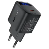 Travel Charger Acefast A115 Fast Charging USB-C PD30W 3.0A GaN with LED Digital Display Black