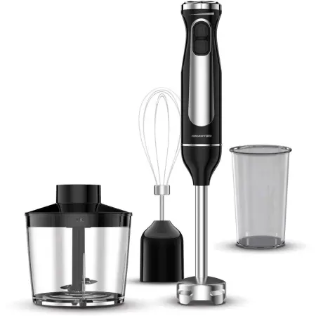 Hand Blender 3 in1 Smarton HB 300 Stainless Steel 600W with Double Blades Ergonomic Handle and Turbo Button Black