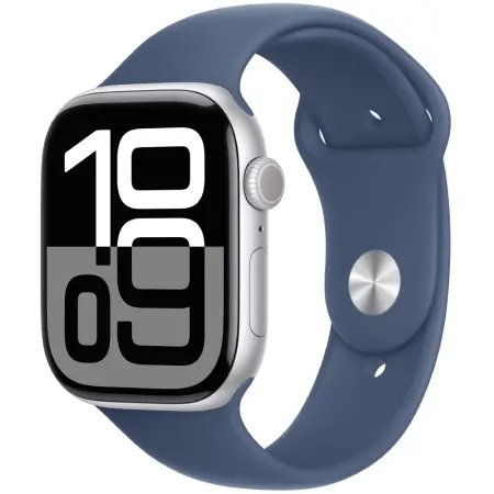 Apple Watch Series 10 Aluminum 46mm GPS eSim NFC IP6X Aluminum Case Silver with Denim Sport Band MWWM3QF/A