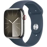 Apple Watch Series 9 45mm GPS eSIM NFC IP6X Stainless Steel Case Silver with Storm Blue Band MRMN3QF/A