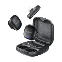 Lavalier Microphones Acefast R1 HD AI Noise Reduction Low Latency 50m Range and 48hr Battery Life with USB-C Transmitter and Charging Case Black