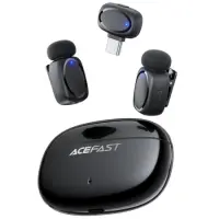 Lavalier Microphones Acefast R2 HD Noise Reduction Low Latency 15m Range and 20hr Battery Life with USB-C Transmitter and Charging Case Black