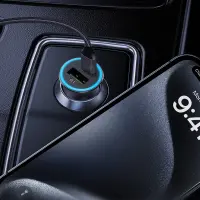 Car Charger Acefast B16 1xUSB-C 1xUSB-A PD95W QC3.0 Aluminum Housing with Ambient Light Grey